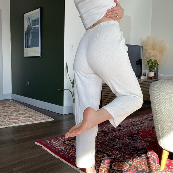 White Pants Vintage Tapered Leg Small High Rise Pleat Front Trouser Linen Blend - Picture 4 of 6